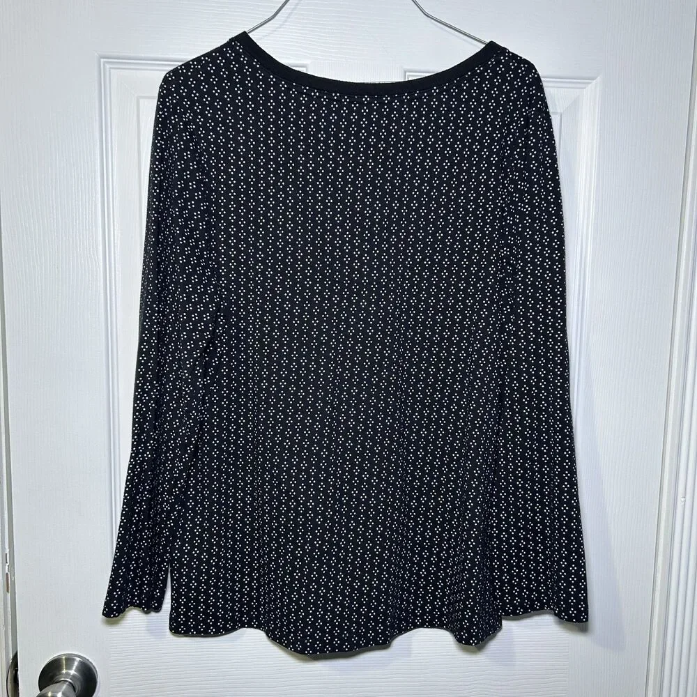 Company Ellen Tracy Pajama Top Women's Large Black Polka Dot Button Long Sleeve